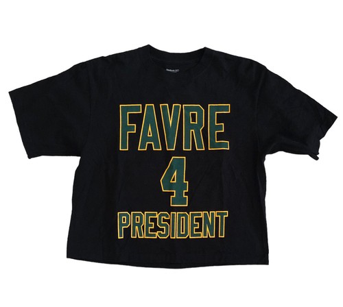 BRET FAVRE 4 PRESIDENT Womens NFL Green Bay Packers Black T-Shirt Crop Top M