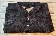 Sunday Swagger Mens Black Blue Floral Stretch Athletic Golf Polo Shirt 2XL