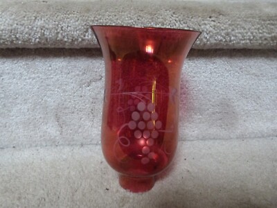 VTG Ruby Red Cut to Clear Glass Hurricane Lamp Chimney Light Shade GRAPES 6 3/8''