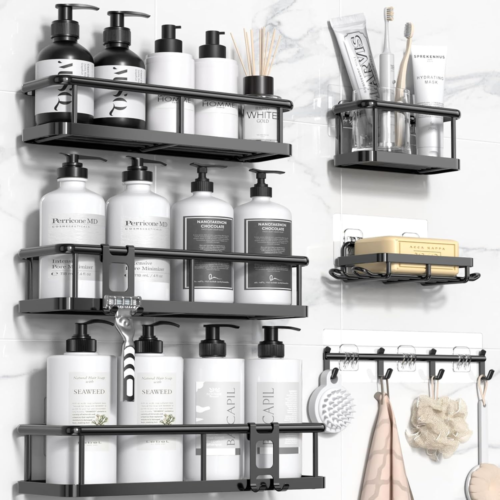 6-Pack Large Shower Caddy with Soap Holder and 12 Hooks for Bathroom Storage