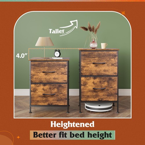 Night Stand With Drawers Dresser For Bedroom With 2 Fabric Drawer Small Bedside - Picture 8 of 8