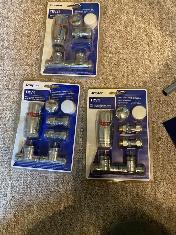 3 x Drayton Trv4 Thermostatic Radiator Valve With Lock shield Chrome