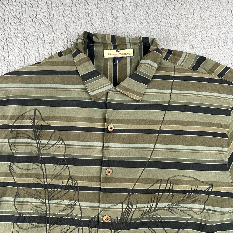 Мужская шелковая рубашка TOMMY BAHAMA большой зеленый короткий рукав принт на ладони лагерь тропик - Изображение 3 из 4