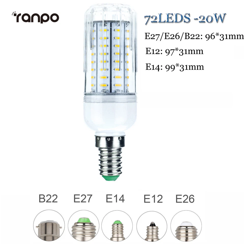 LED Maïs Ampoule E27 E14 B22 10W 20W 25W 30W 4014 SMD Lampe Remplacer Maison - Photo 4/4