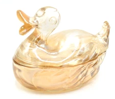 Vintage Big Lip Carnival Glass Covered Dish Lid Rubber Ducky Peach Apricot Stash