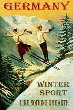 Germany Winter Sport Couple Ski Jumping Skiing Vintage Poster Repro FREE S/H