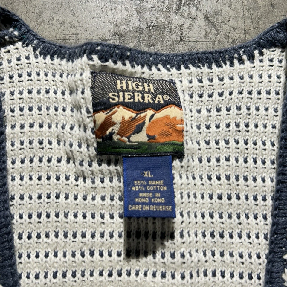 Colete de malha vintage anos 90 High Sierra masculino tamanho XL branco azul feito em Hong Kong - Imagem 3 de 4