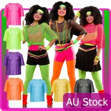 Ladies String Vest Mash Top 80s Costume Net Neon Punk Rocker Fishnet T Shirt