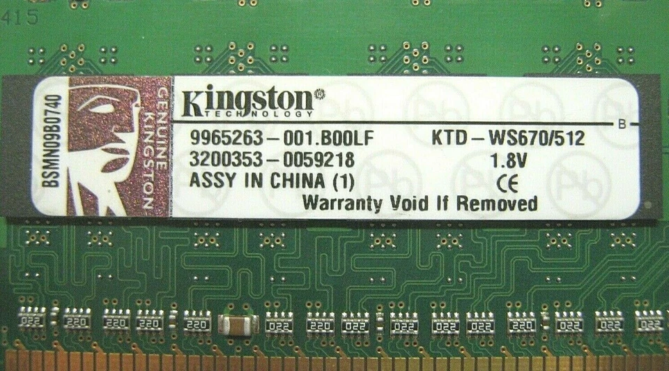 Ram 512MB 240 Pin KTD-WS670/512 DDR2, 400MHz, PC-3200, CL3, Reg-ECC, 1.8V - Image 4 of 4