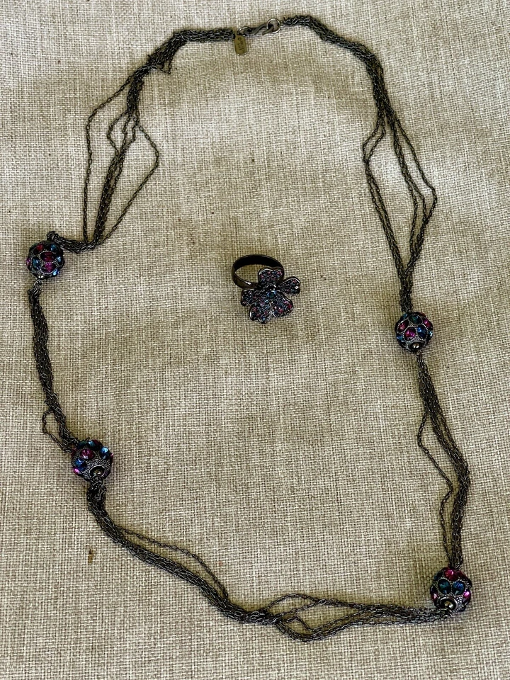 Collar y anillo de diamantes de imitación vintage raro Kenneth Jay Lane KJL Gunmetal Foto 4 de 4