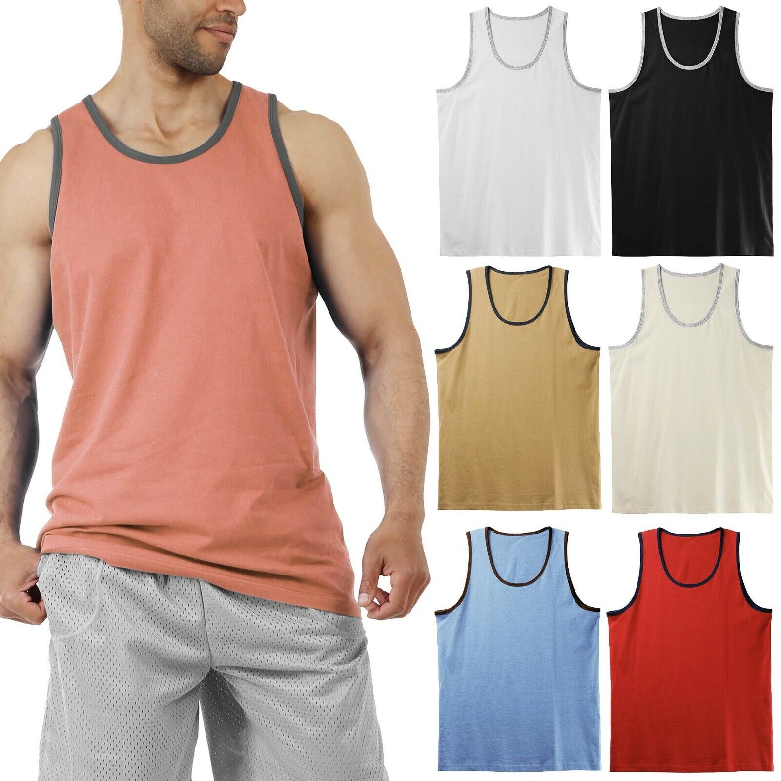 Men's Tank Top Muscle Gym Sleeveless Plain T-Shirts Tee A-Shirt 100%Cotton NEW