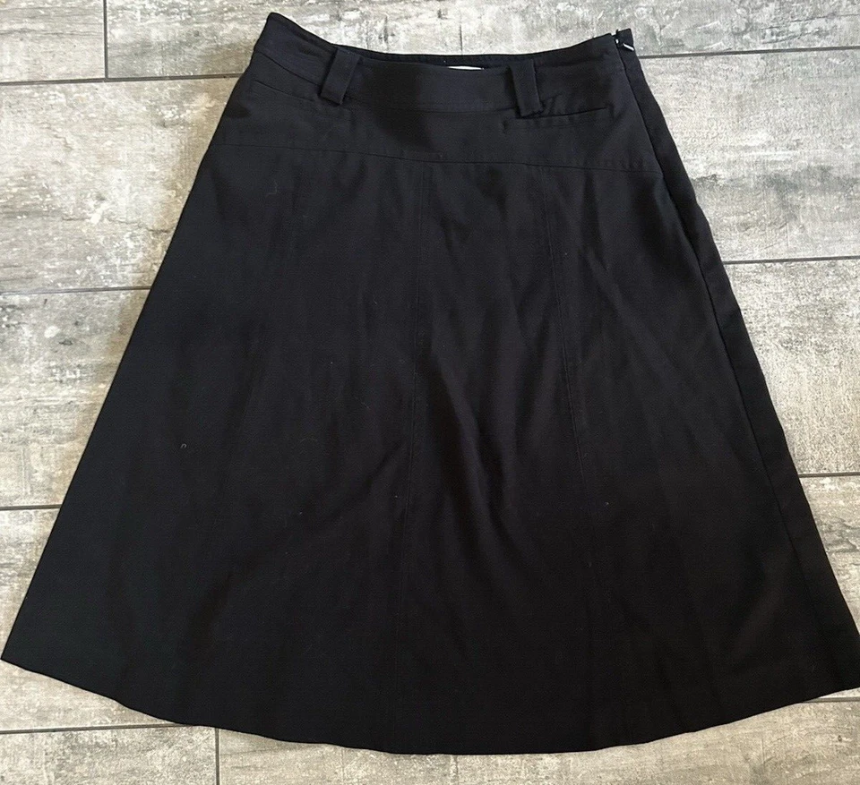 Falda midi negra Christopher Banks talla 6P pequeña plisada costuras dobladillo acampanado Y2K Foto 2 de 4