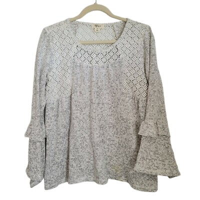 Style & Co Top Womens M Medium Gray Long Bell Sleeve Scoop Neck 