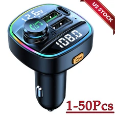 Bluetooth 5.0 Car Wireless FM Transmitter Adapter USB PD Charger AUX Hands LOT