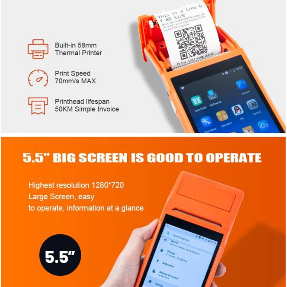 Handheld Printer Smart POS Terminal Wireless Receipt Printer Android - Image 4 of 4