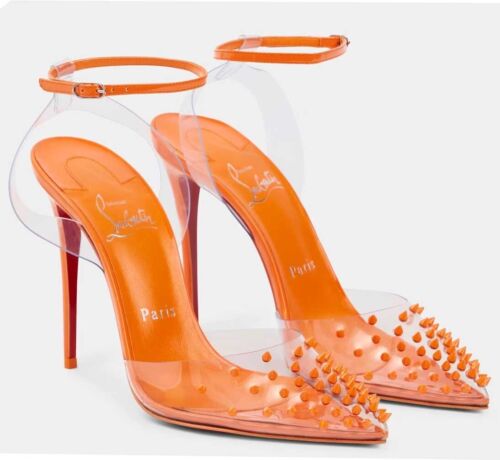 Christian Louboutin Pumps Spikoo 100 PVC & leather Pointed Toe Heels 37.5 - Picture 1 of 12