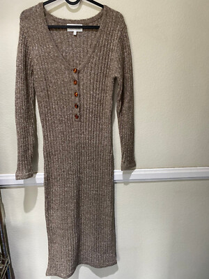 Heartloom Heather Taupe Long Sleeve Henley Knit Sweater Dress - Women's Sz  S | eBay