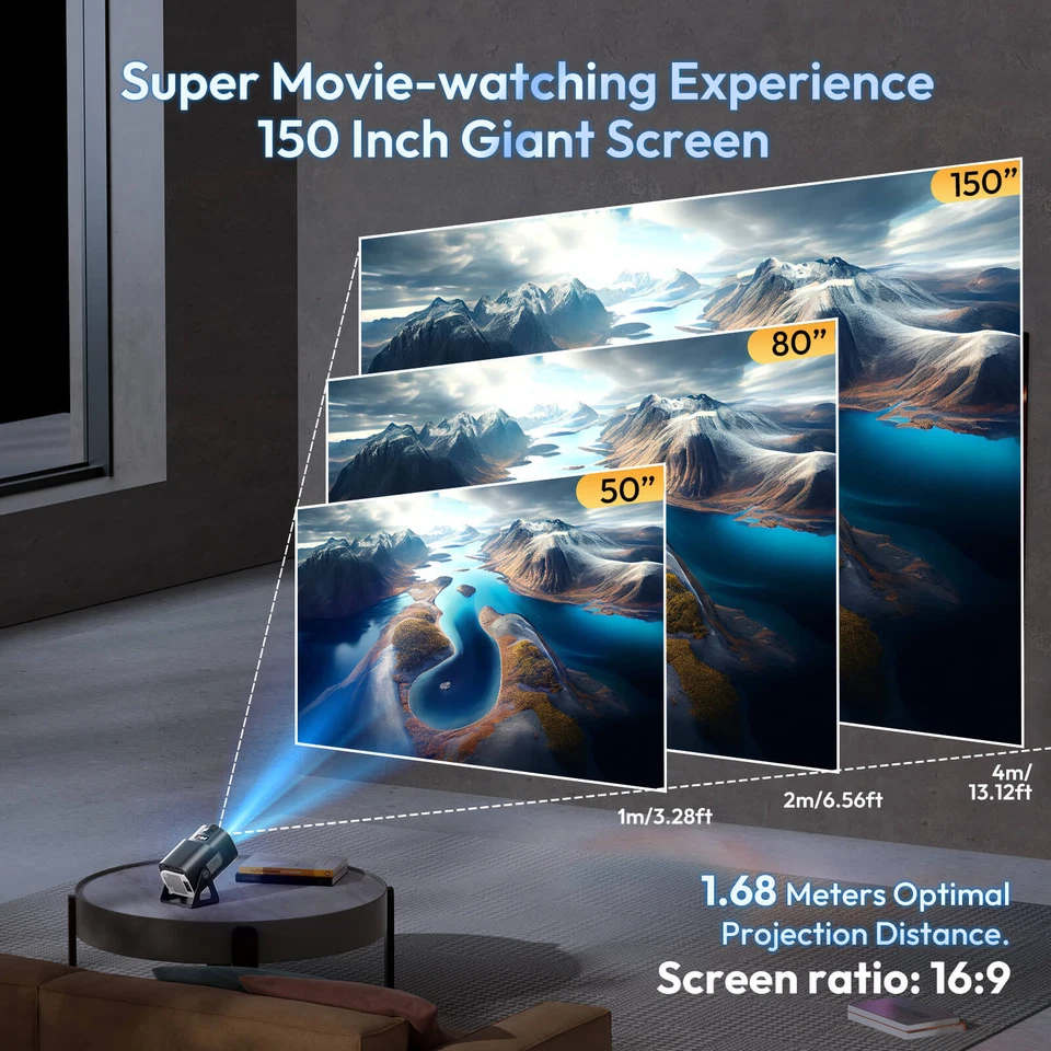 1080P Projector 3D 5G WiFi Bluetooth Video 4K 12000LMS Home Theater 150" Display - Image 4 of 4