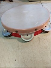 Vintage Child's Toy Tambourine Plastic With Metal Bells Red Color Rim