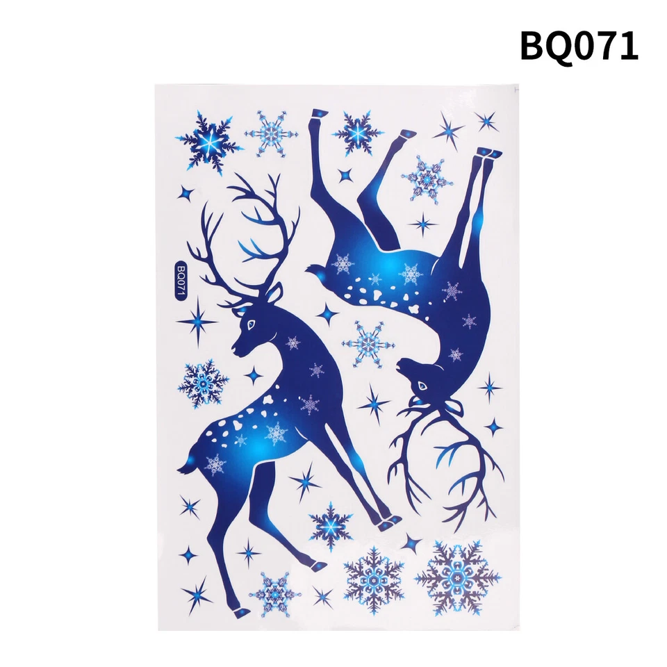 Christmas Window Stickers Art Xmas Blue Reindeer Removable Decal Wall Home Decor
