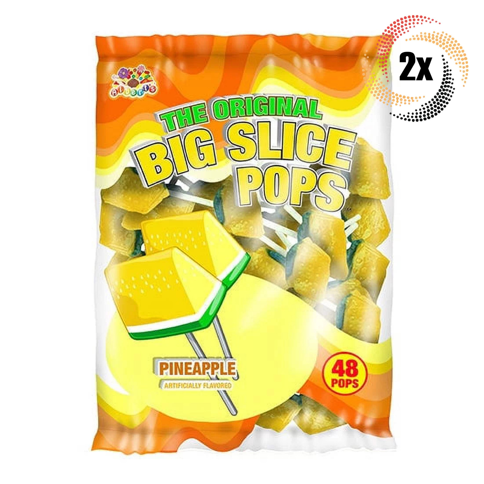 2 пакетика | Alberts Original Pineapple Big Slice Pops | 48 леденцов на палочке в пакетике
