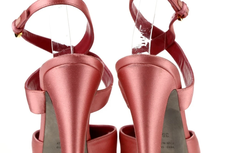 Womens SERGIO ROSSI Pink Satin Fabric Ankle Strap Platform Sandals Size 36.5 - Image 4 of 4