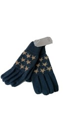 Zara Kids boys L taupe blue acrylic gloves with beige star print