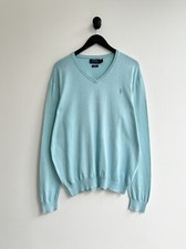 Polo Ralph Lauren V Neck Blue Jumper Sweater Pullover Size L Mens