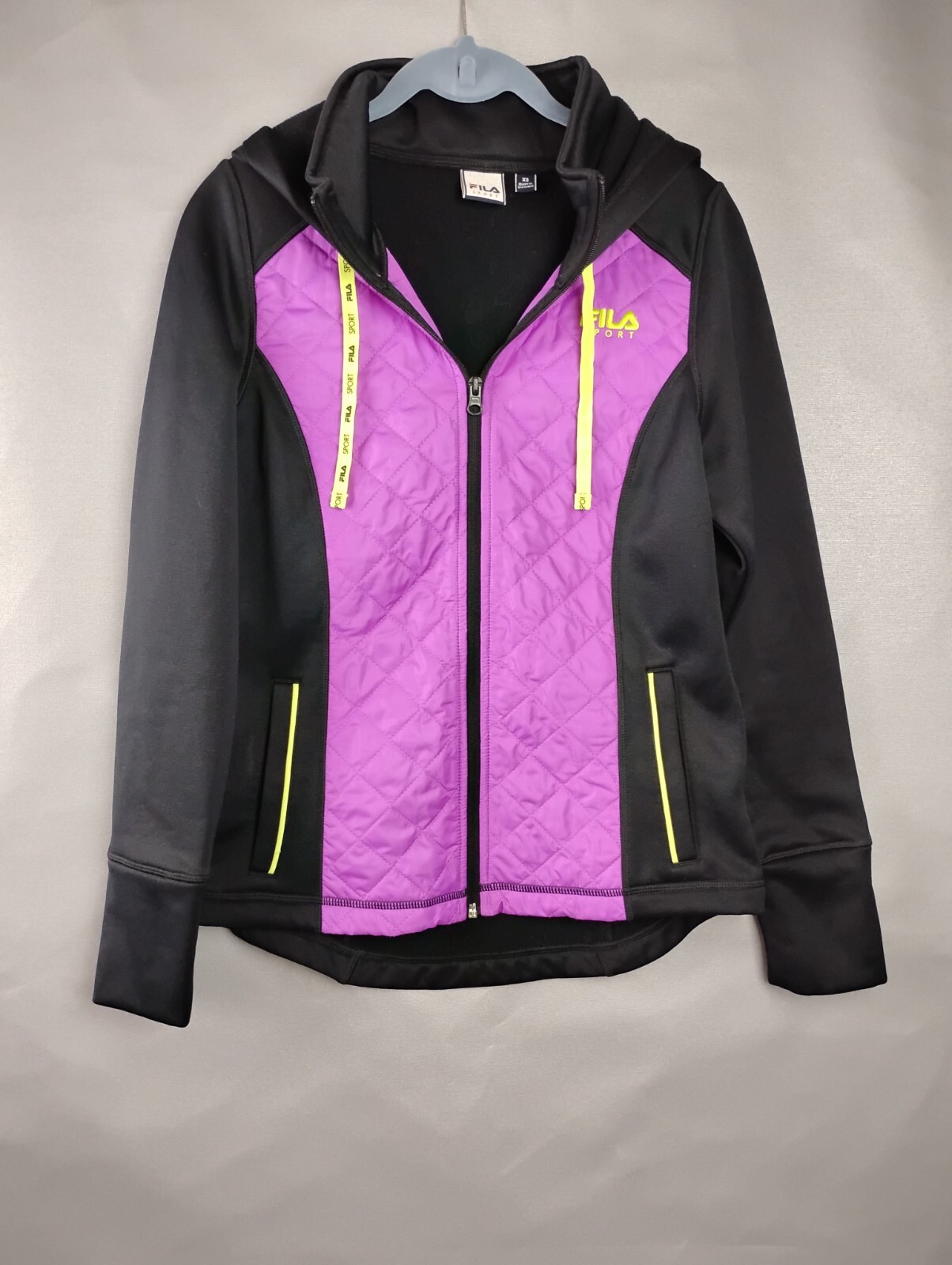 Felpa con cappuccio trapuntata Fila Sport donna nera viola cerniera intera con tasca XS