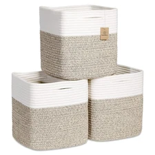 Storage Cubes 11 Inch Cotton Rope Woven Baskets for Organizing, 3-Pack | Cube...
