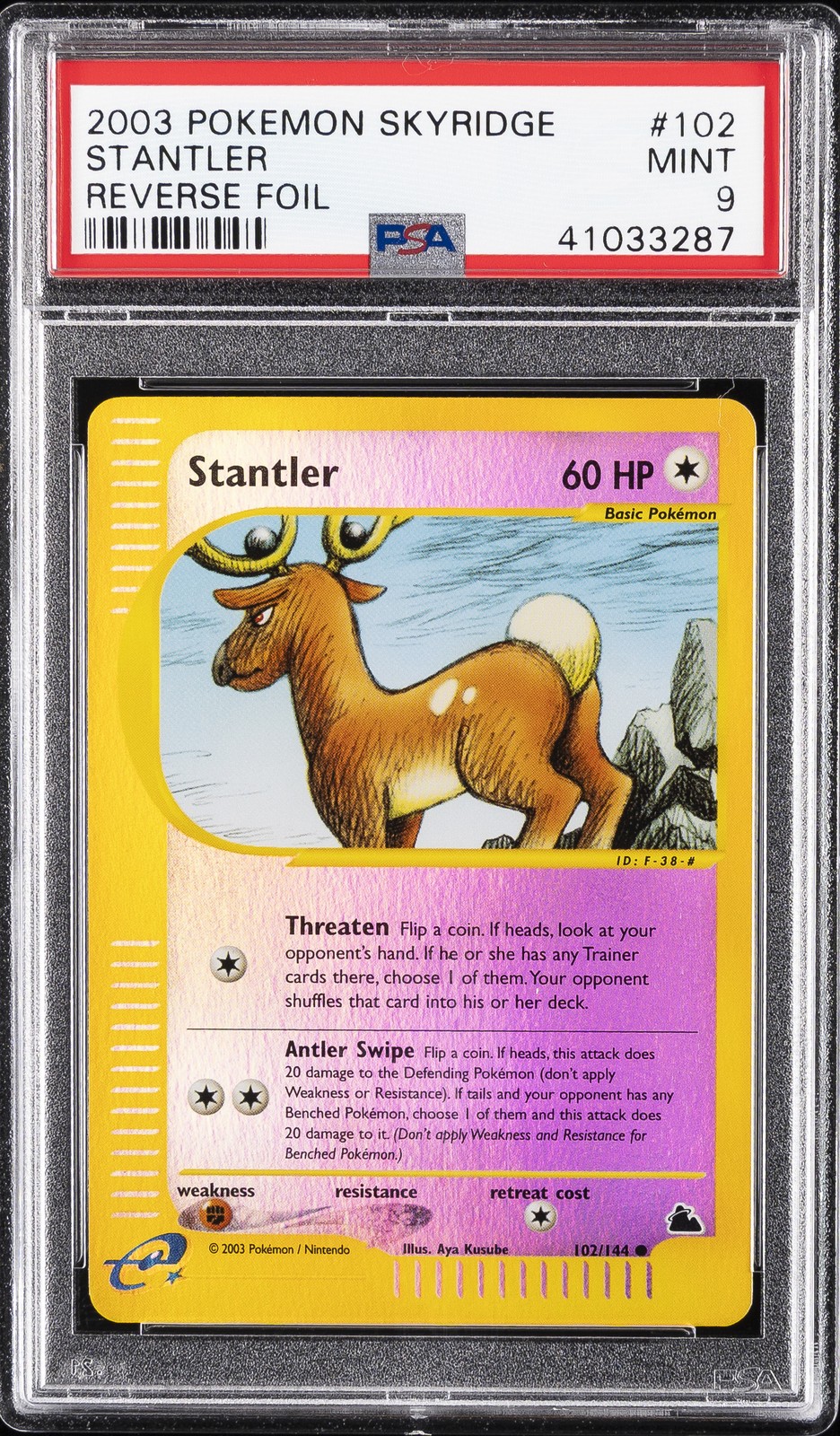 2003 POKEMON SKYRIDGE #102 STANTLER-REVERSE FOIL PSA 9