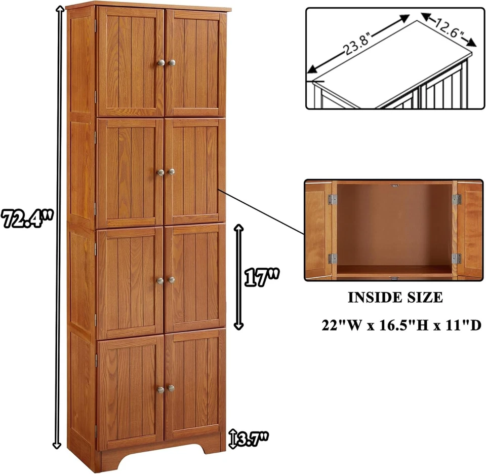 72" Tall Farmhouse Storage Cabinet,4 Tier Kitchen Pantry Cabinet Storage Cabinet - Image 3 of 4