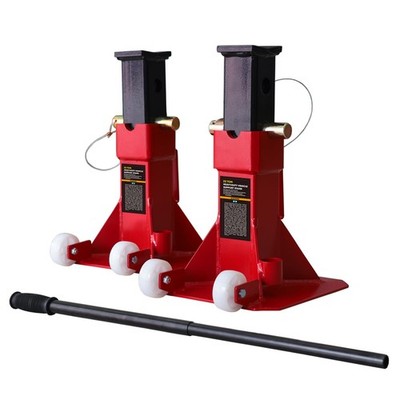 Heavy Duty 22 Ton (44,000 lbs) Jack Stands with 2 Casters and Handle, Red