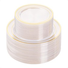 100PCS Clear Plastic Plate, Disposable Party Plates with 50 Dinner and 50 Des...