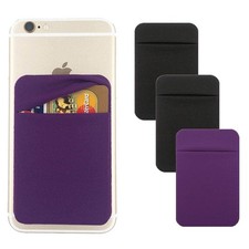 3Pack Cell Phone Card Holder Pocket for Back of Phone,Stretchy 2Black,1Purple