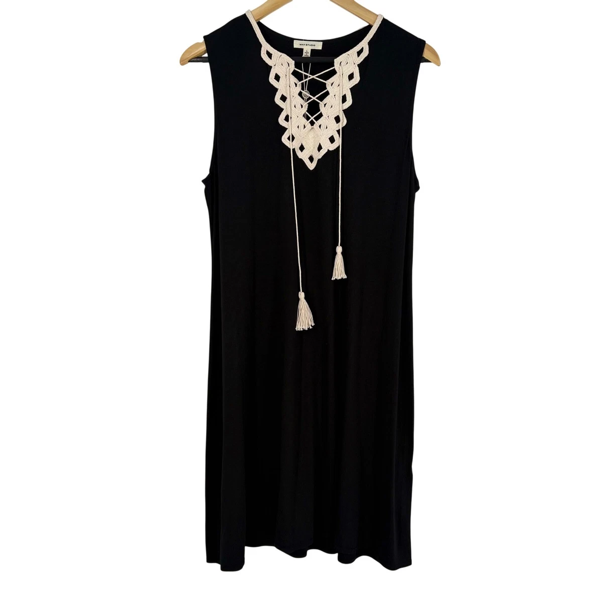 max studio crochet dress Max Studio Black Crochet Mini Dress Size M