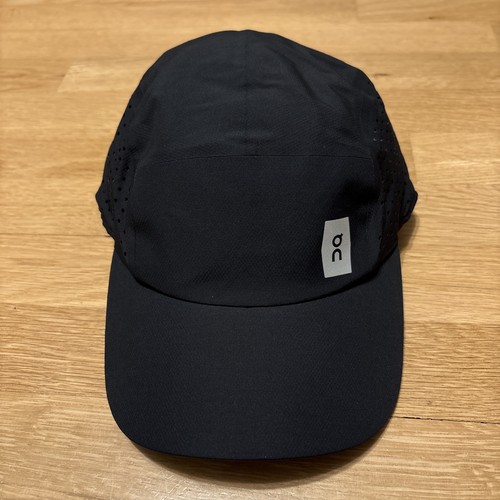 On Cloud Running Hat Adult 5 Panel Black Athletic Lightweight Mesh OS Vented
