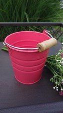 Eimer pink klein rund Ø 10cm mit Holzgriff Metallwanne Deko Miniteich Garten