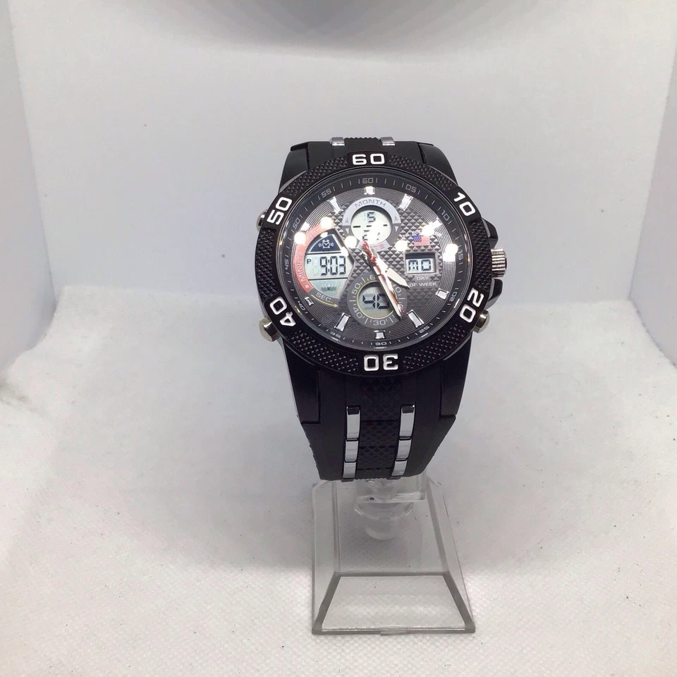 U.S. Polo Assn. Reloj Deportivo Hombre Analógico-Digital Correa Goma Negra US9724WM Foto 2 de 4