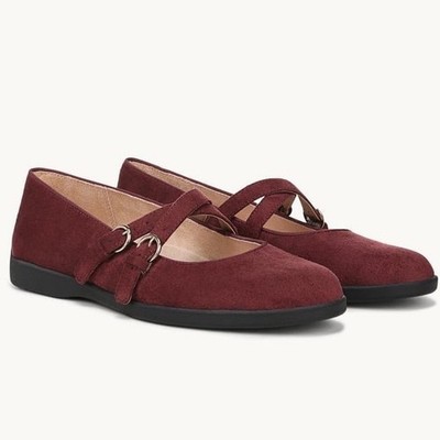 LifeStride Marnie Mary Jane Flats California Wine Red Microsuede Shoes 5.5 M NEW
