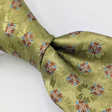 ERMENEGILDO ZEGNA Shiny Green Intricate Floral Thick Woven Silk Tie Italy