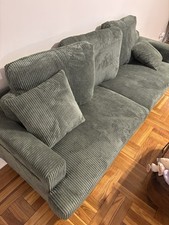 Green Corduroy 3-Seater Sofa with Removable Cushions for Living Room