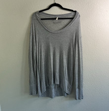 Lanston Cotton Womens Gray Scoop Neck Long Sl...