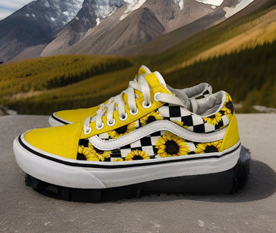 Vans Off The Wall Sneakers Customs Yellow Sunflower Checkered Men Women  10