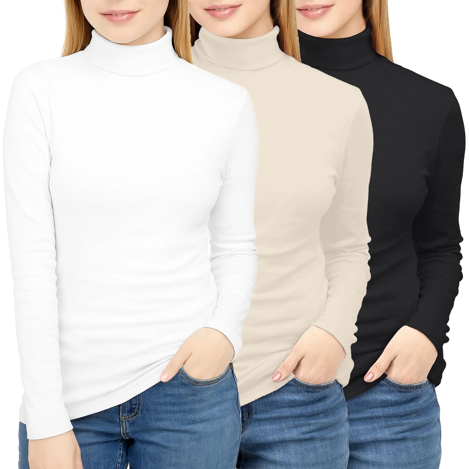 Turtleneck Tops for Long Sleeve Thermal Undershirt 3 Pack Base Layer Soft Pul...
