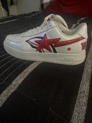 Bape Men's Bapestas Triple White Leather Athletic Shoes Sneakers Size 11 US