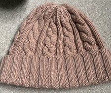 100% Pure Cashmere Beanie Hat Cable Knit Warm Soft- pinky brown 