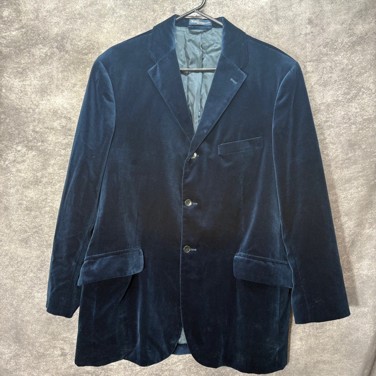 VTG Polo Ralph Lauren Navy Blue Velvet Blazer Jacket Mens L Old