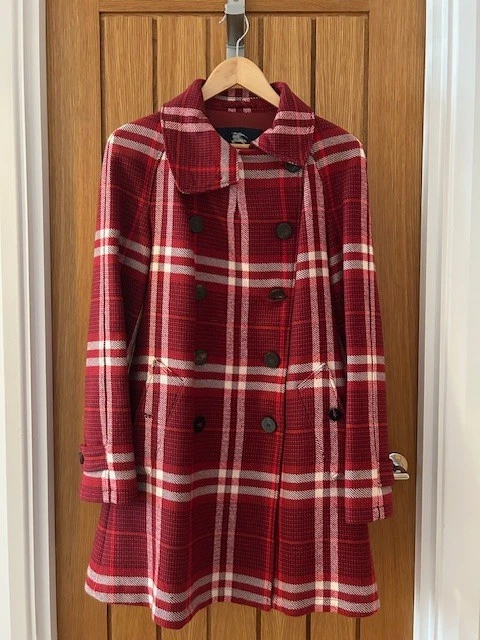 Abrigo BURBERRY LONDON Rojo Cuadros Lana Doble Pecho Reino Unido 12
