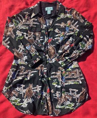 Tasha Polizzi Bucking Bronco Horse Western Blouse Pearl Snap Tunic Cowgirl M
